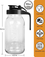 64 oz Mason Jar Pour Spout, 2 Quart Glass Water Pitcher with Lid, Airtight Seal for Great for Iced Tea,Juice,Milk,Coffee,Sun Lemonade, Set of 1(Black)