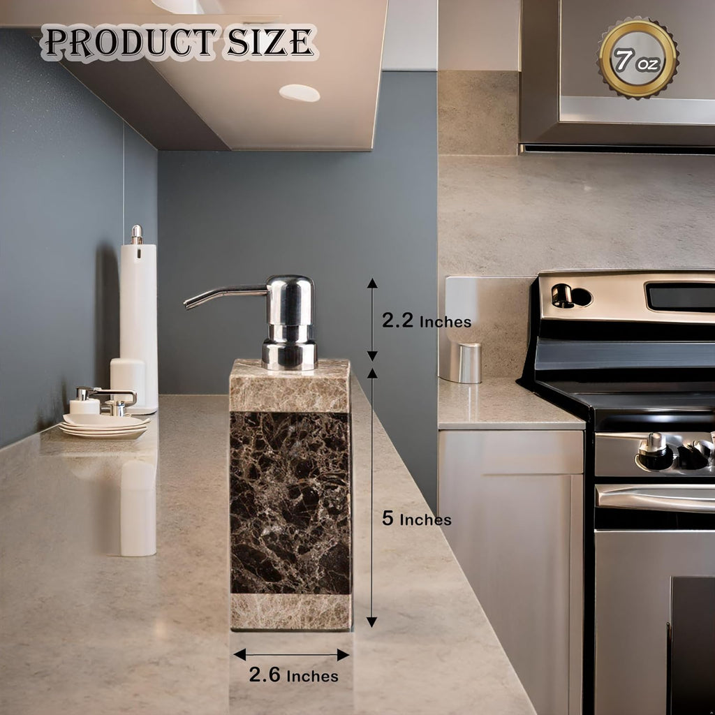 Hand Liquid&Lotion Soap Dispenser Pump Bottle Natural Marble for Kitchen Bathroom Countertop Laundry Room Holds Dish Soap Shampoo Laundry Liquid Shower Gel(Coffee Colour)