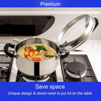Stainless Steel Cookware Pasta Pot by Cyrder – 3 Quart, Strainer in Glass Lid, Two Side Spouts, Capsule Bottom Stock Pot, Durable & dishwasher safe