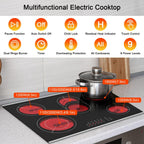 Karinear 30 Inch Electric Cooktop 30 Inch 5 Burners Electric Stove Ceramic Cooktop, Drop-in Electric Radiant Cooktop with Front and Back Metal Frame, Lock, Timer, 8400W, 220-240V, Hard Wire, No Plug