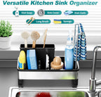 Stainless Steel Sink Caddy, Sponge Holder for Kitchen Sink with Brush Holder & Dishcloth Rack, Rustproof Sink Organizer Countertop, Soap Dispenser Kitchen Organizers Storage Essentials, Black