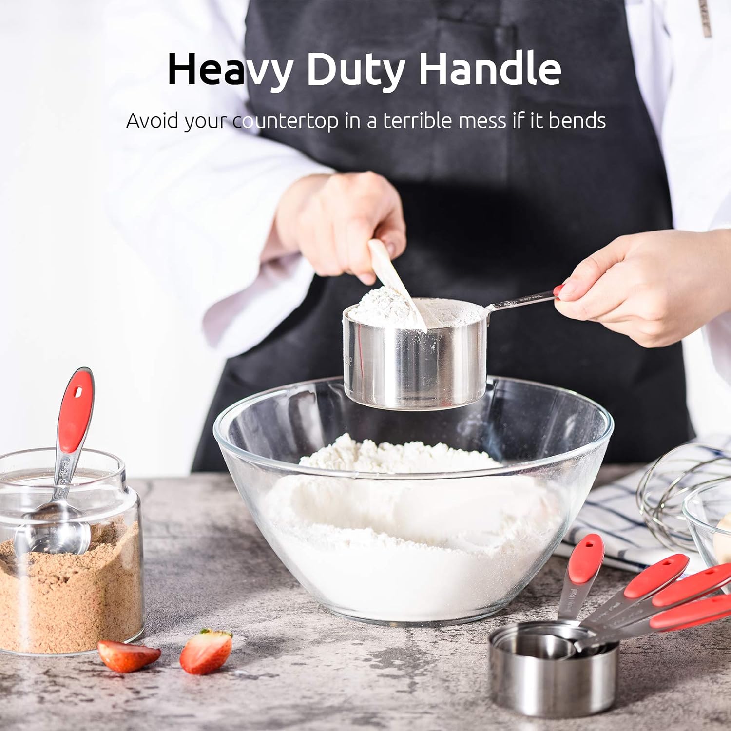 Measuring Cups : U-Taste 18/8 Stainless Steel Measuring Cups and Spoons Set of 10 Piece, Upgraded Thickness Handle(Red)