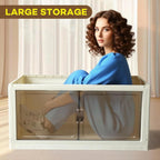 YUFER 3 Tier Box Plastic Stackable Folding Storage Bins with Lids and Doors,360/480 QT Open Front Storage Bins Organizers for Bedroom Clothes - 1 Box 120 QT White