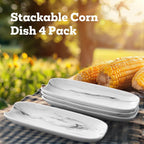 Cinf Ceramic Corn Cob Holders 8.8" Corn Dishes Set of 4 Trays Non-slip Bottom Microwave Dishwasher Oven Safe (Marble Pattern)