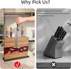 FINDKING Magnetic Knife Block, Double Sided Holder, Powerful Magnet Kitchen Storage, Acacia Wood and Red Resin (12 x 10 Inches, Without Knives)