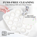 Regular 12 Cup and Mini 24 Cup Nonstick Cupcake Pan Set Silicone Muffin Pan for Baking Silicone Cupcake Mold with Metal Reinforced Frame BPA Free (2 Pcs, Cream)