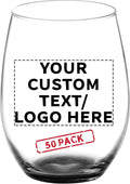 DISCOUNT PROMOS 50 ARC Stemless Wine Glasses Set, 21 oz. - Customizable Text, Logo - Chardonnay, Cabernet, Merlot, Sauvignon - Black