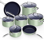 Nuwave 12pc Forged Lightweight Cookware Set, G10 Healthy Duralon Ceramic Ultra Non-Stick Coating, Vented Tempered Glass Lids, Stay-Cool Handles, Induction-Ready & Works on All Cooktops, PFAS Free