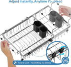 GSlife in Sink Dish Drying Rack - Stainless Steel Capacity Expandable Over The Sink Dish Drainer with Lock Knob and Utensil Holder for Kitchen Sink, 10.8"-17.9" L x 12.8" W, Silver