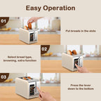 Mecity 2 Slice Touch Screen Toaster, 1.5" Wide Slot, Stainless Steel Smart Toaster for Bagels, Muffins, Waffles, Gluten-Free Breads, Defrost, Reheat, Timer, 120V 825W, Cream Color