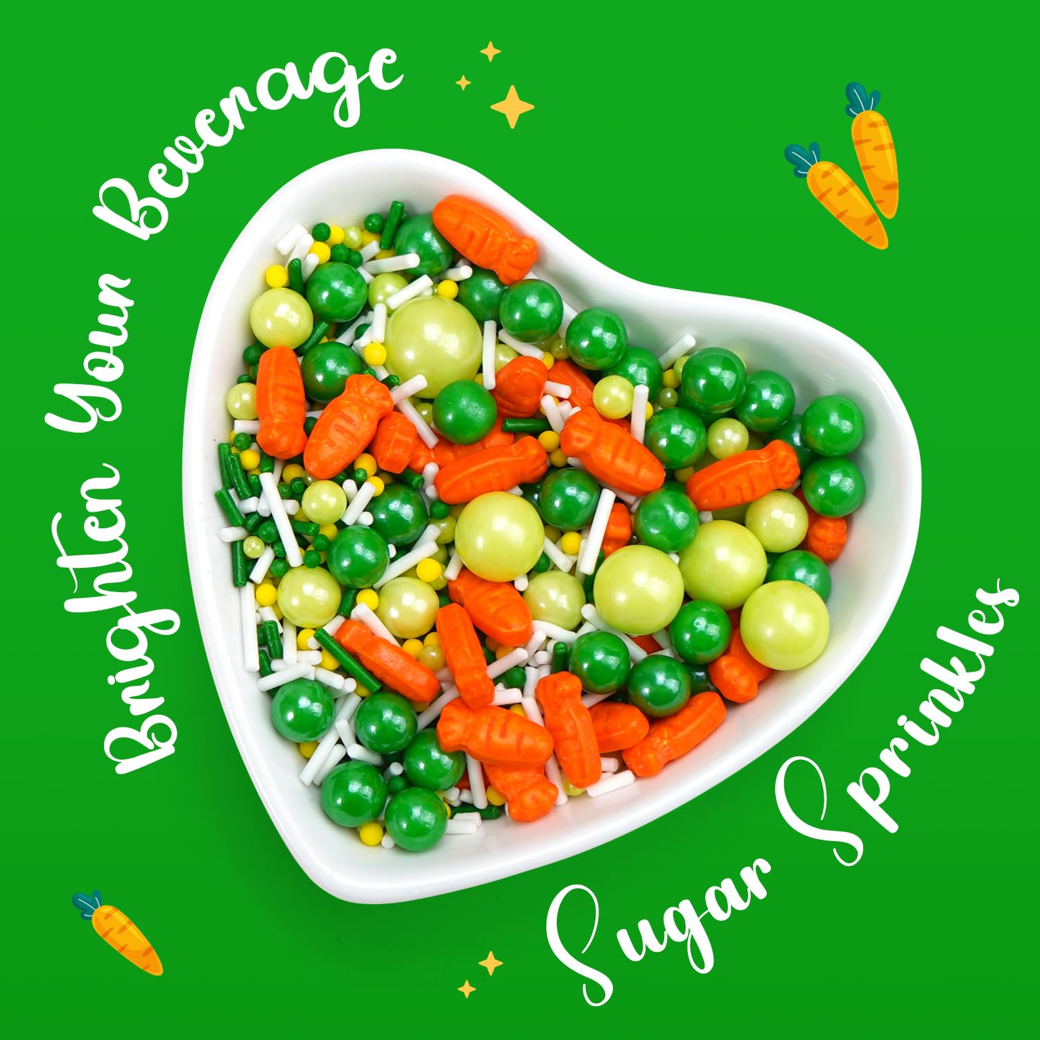 Green Sprinkles for Cake Decorating, Edible Spring Sugar Carrots, Sprinkles for Baking Cupcake, Cake Decoration, Easter, Holiday, Wedding Party, 150g/5.29oz