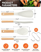 Cooking Spoon and Rice Scooper for Nonstick Cookwares, Great for Cooking and Serving Sturdy BPA-Free Matte Silicone, Wood Handle Spoon for Mixing, Scoop, and Scrape (WHITE)