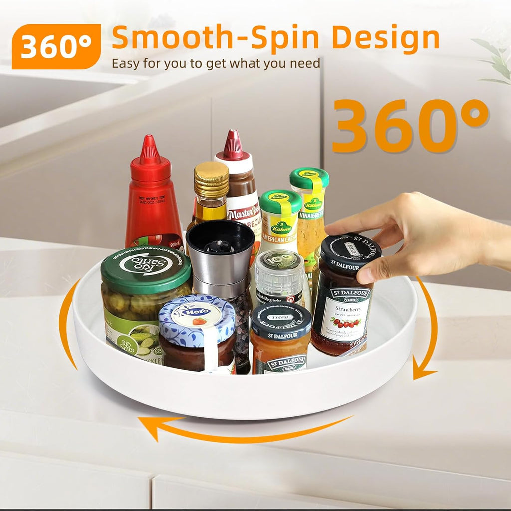 Metal Lazy Susan Organizer, 10 Inch Anti-Rust Turntable for Cabinet, Kitchen, Dining Table, Bathroom – Rotating Spice Rack, Spinner Storage, Round Carousel Organizer for Countertop White