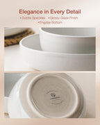 Famiware Milkyway Stoneware Dinnerware Sets with Pasta Bowls, Service for 4 (16 Pieces), Plates and Bowls Sets -Scratch Resistant, Microwave and Dishwasher Safe Dishes Set, White