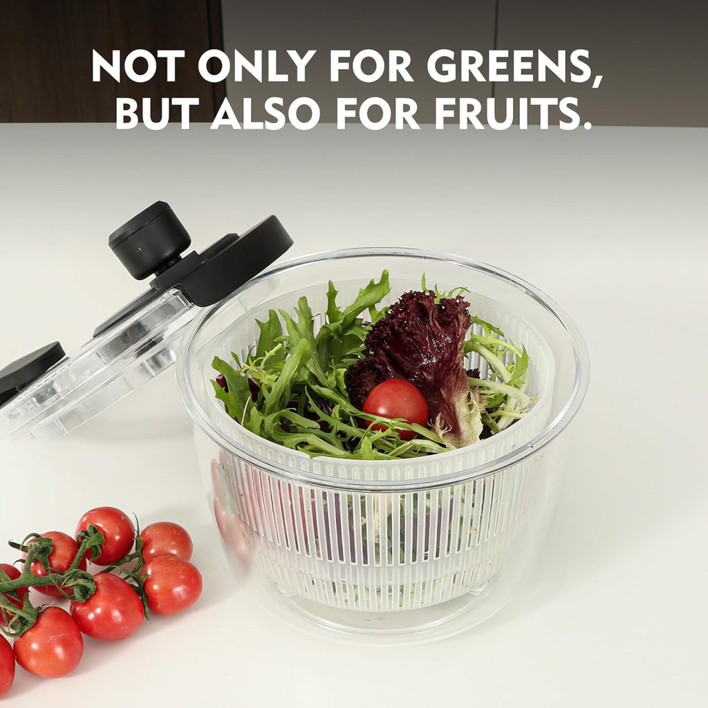 Ourokhome Salad Spinner Lettuce Dryer, Hand-crank Rotary Vegetable Dryer Veggie Washer with Transparent Bowl and Colander for Greens, Herb, Berry, Fruits, Macaroni, 2.8 QT, Black