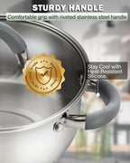 Cook N Home Kitchen Cookware Set, 12-Piece Basics Stainless Steel Pots and Pans Set with Grey Silicone Handle, Silver