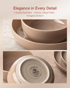 Famiware Milkyway Plates and Bowls Set, 12 Pieces Dinnerware Sets, Dishes Set for 4, Cinnamon Brown