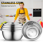 Uiifan 8 Pcs Stainless Steel Mixing Bowl with Stainless Steel Colander Rice Washing Colander Bowl Set Nesting Bowls for Washing Draining Storage(1.8/3.9/4.9/6.6 QT)