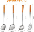 FJNATINH 17inch Wok Spatula and Ladle, Skimmer Spoon, Slotted Turner Spatula Set 304 Stainless Steel Kitchen Utensils Sets, 4-Pieces Cooking Utensils Tools Wok Accessories