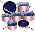 Nuwave 12pc Forged Lightweight Cookware Set, G10 Healthy Duralon Ceramic Ultra Non-Stick Coating, Vented Tempered Glass Lids, Stay-Cool Handles, Induction-Ready & Works on All Cooktops, PFAS Free