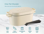 KooK Dutch Oven with Lid, Dual Handles, Enameled Cast Iron, includes Lid Lever, Great for Baking Bread, Cooking and Roasting, Dishwasher Safe, 3.4 Qt, Ivory