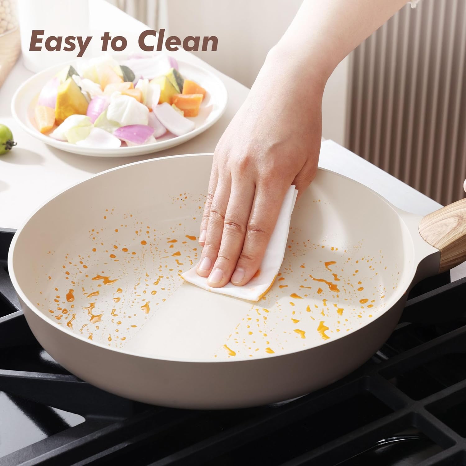 SENSARTE Ceramic Nonstick Frying Pan Skillet 11Inch Non Stick Omelette Pans, Non-toxic Healthy Kitchen Cooking Chef's Pan, Free of Intentionally Added PFOA/PFAS/PTFE, Induction Compatible, Taupe