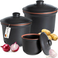 Romertopf Freshness Storage Potato Onion Garlic Clay Pot Set of 3 with Lids - Black