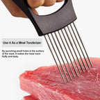 JAYVAR Onion Holder for Slicing, 3 Pieces Tomato Slicer, Stainless Steel Onion Chopper Veggie Cutter for Potato and Avocados, Food Slicer Assistant Tool, Useful Kitchen Gadgets Meat Tenderizer