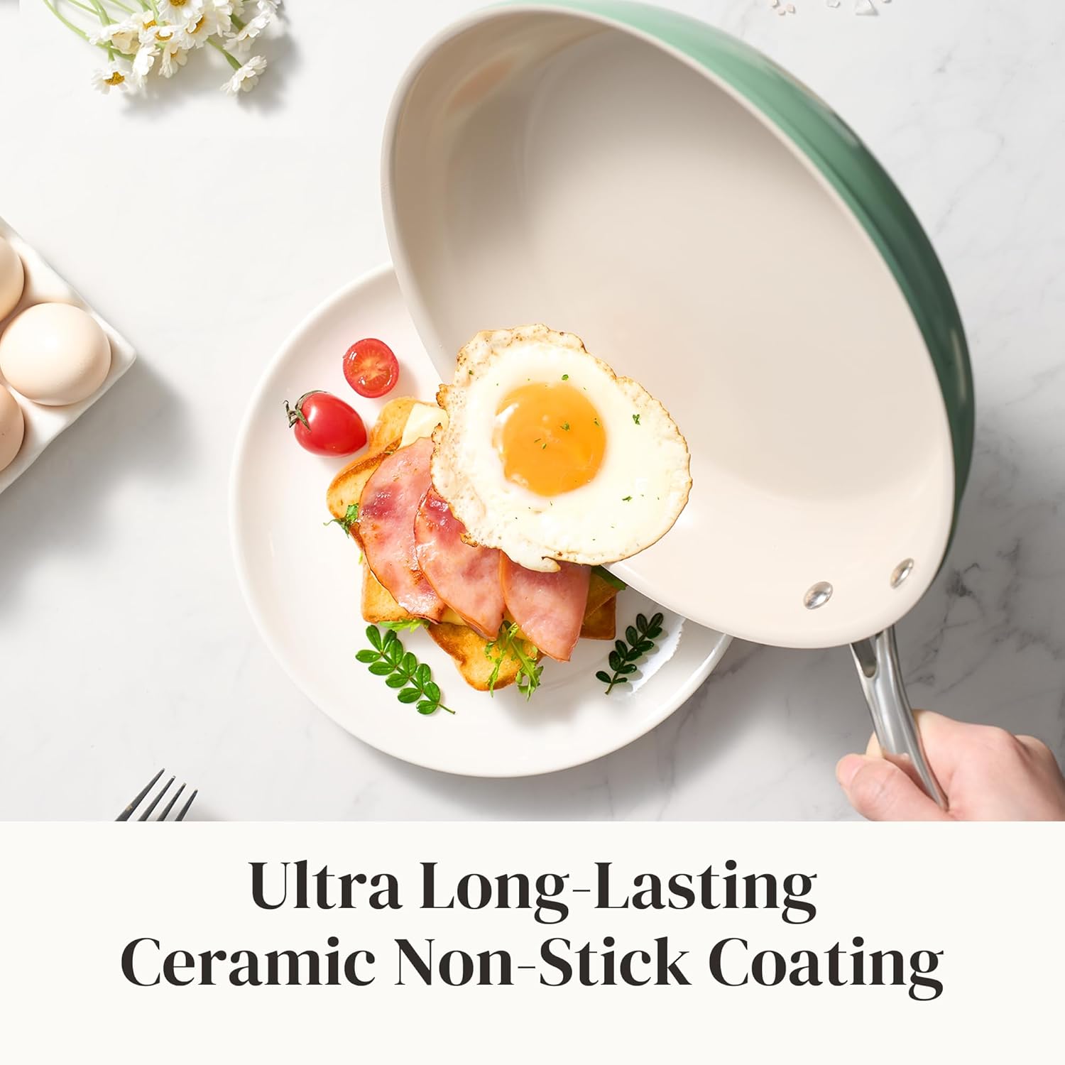 Redchef Nonstick 6-Piece Fry Pan Set, 8, 9.5, and 11 Inch Frying Pans with Tempered Glass Lids, Stay-Cool Handles, Dishwasher & Oven Safe, Induction Safe, Compatible with All Cooktops, Green