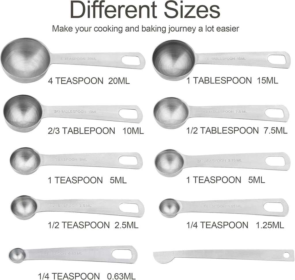 Smithcraft Measuring Cups and Spoons Set, 18/8 Stainless Steel Measuring Cups and Spoons for Kitchen & Baking, Heavy Duty Metric & US 8 Measuring cups, 9 Measuring Spoons Set