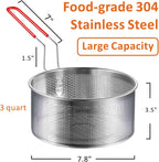 Deep Fryer Basket, 7.8''x4'' Fry Only, Round Stainless Steel Frying Baskets with Heat Resistant Silicone Handle, for Kitchen Cooking Strainer Colander, Serving Food, Ideal for Gift, 3-Quart