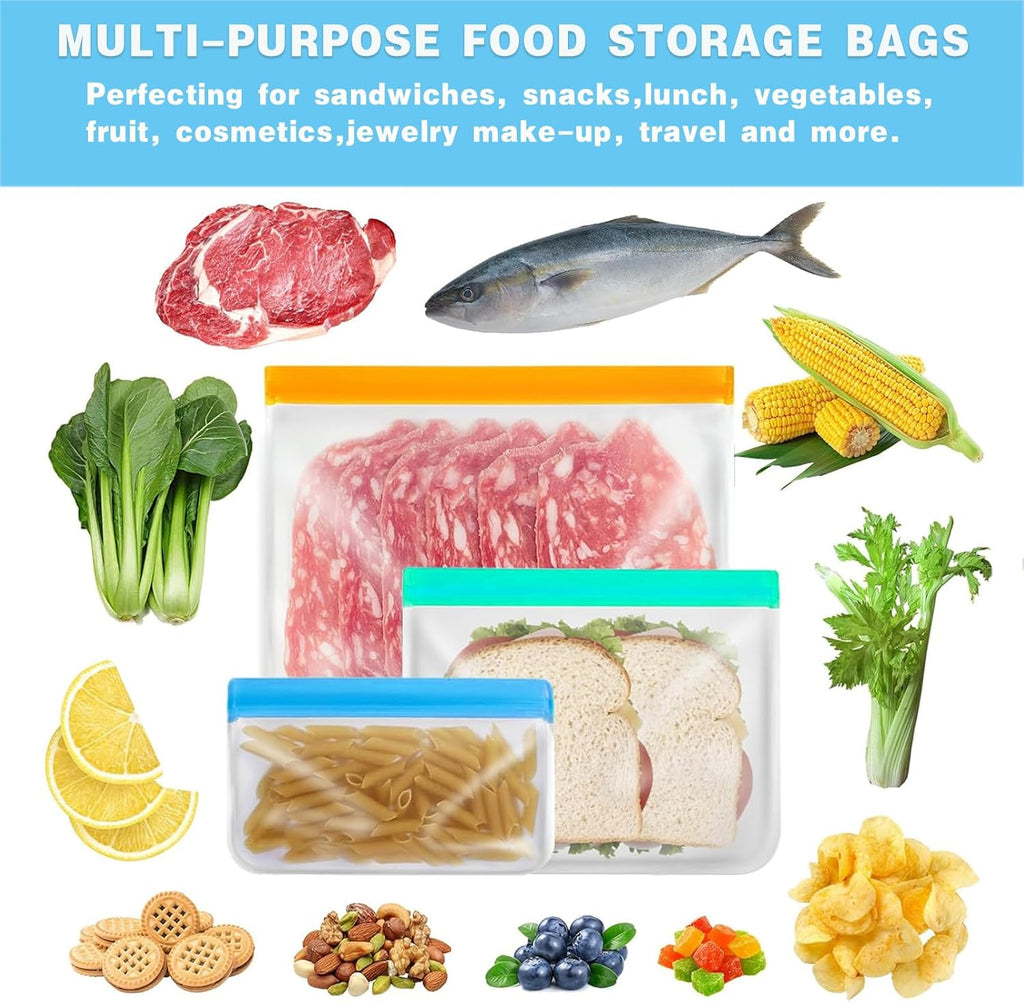 Reusable Snack Bags Dishwasher Safe,10Pack Reusable Bags Silicone Extra Thick Leak-proof Reusable Freezer Bags for Candy, Snack, Cereal, Travel Items, Home Organization（Orange）