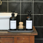 Set of 5 Kitchen Soap Dispenser Set 16 Oz Glass Hand Dish Soap Dispenser with Stainless Steel Pump, Cement Tray, Dish Scrub Brush for Farmhouse Rustic Home Bathroom Decor (Black)