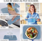 Large Silicone Trivet for Hot Dishes, 4PCS Hot Pads Trivets Mats for Hot Pots and Pans, Heat Resistant Silicone Hot Pot Holders, Blue Tables Mat for Countertop, Jar Opener, Drying Mat