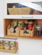 StorageWorks Pantry Baskets for Organizing, Wicker Basket with Built-in Handles, Handwoven Wicker Storage Baskets, Water Hyacinth for Shelves, 2 Pack
