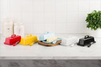 Ceramic Butter Dish Set with Lid and Knife - [Black]- Decorative Butter Stick Holder with Handle for 1 Stick of Butter - Microwave Safe, Dishwasher Safe - Anti-Scratch Stickers Included.