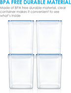 Vtopmart Large Food Storage Containers 5.2L / 175oz, 4 Pieces BPA Free Plastic Airtight Canisters for Flour, Sugar, Baking Supplies, Rice with Lids, 4 Measuring Cups and 24 Labels, Blue