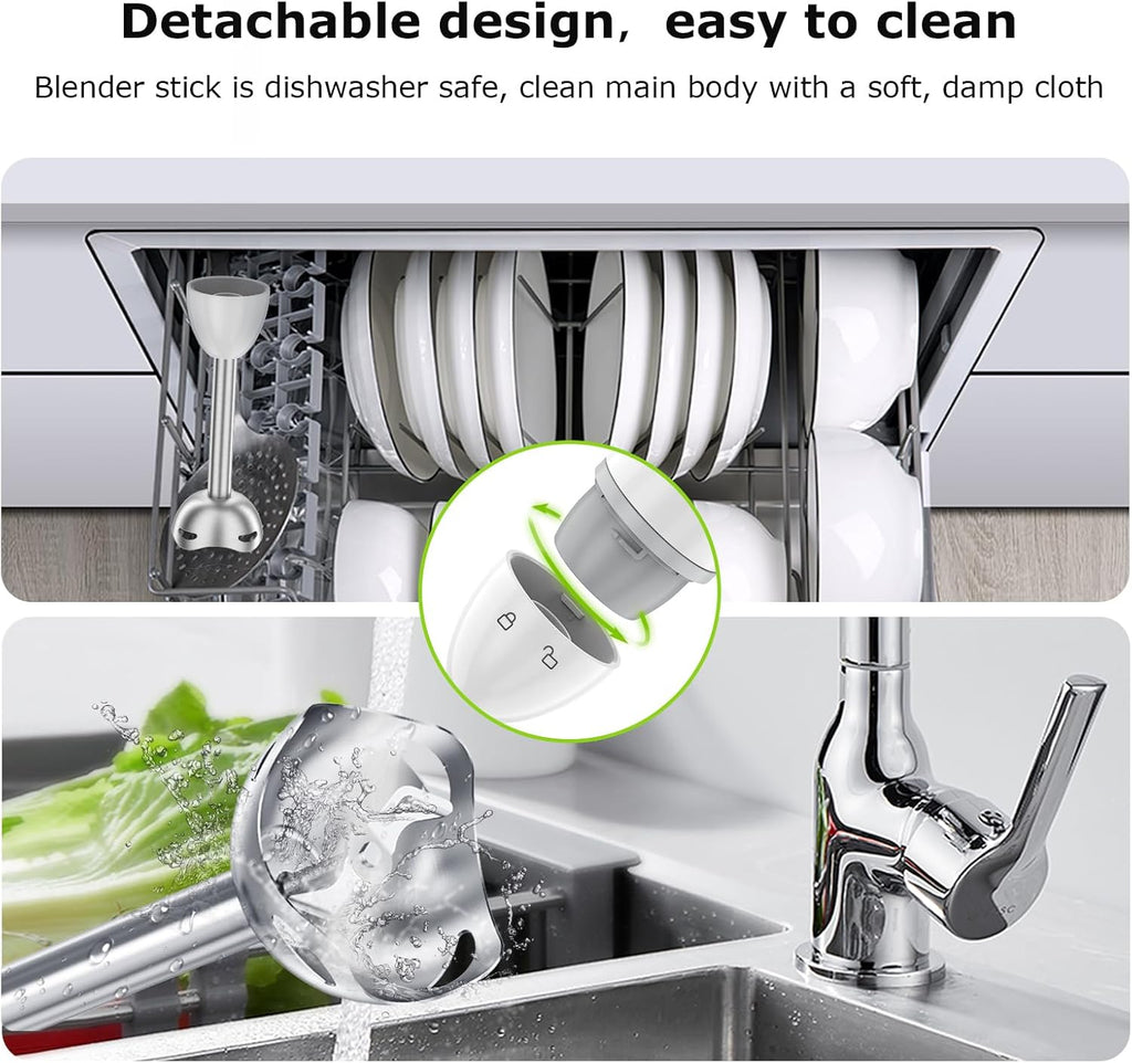 Bonsenkitchen Hand Blender, Immersion Blender with 2 Mixing Speed, 2-In-1 Hand Held Stick Mixer with Beaker for Soups, Smoothies, Sauce, White