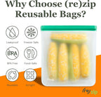 (re) zip Gallon Reusable Bags – BPA-Free, Leak-Proof, 100% Food-Safe PEVA Reusable Gallon Bags for Food Storage, Meal Prep, and Freezer Use, Holds 16 Cups / 128 Fl Oz | 4-Pack (Multi Color)