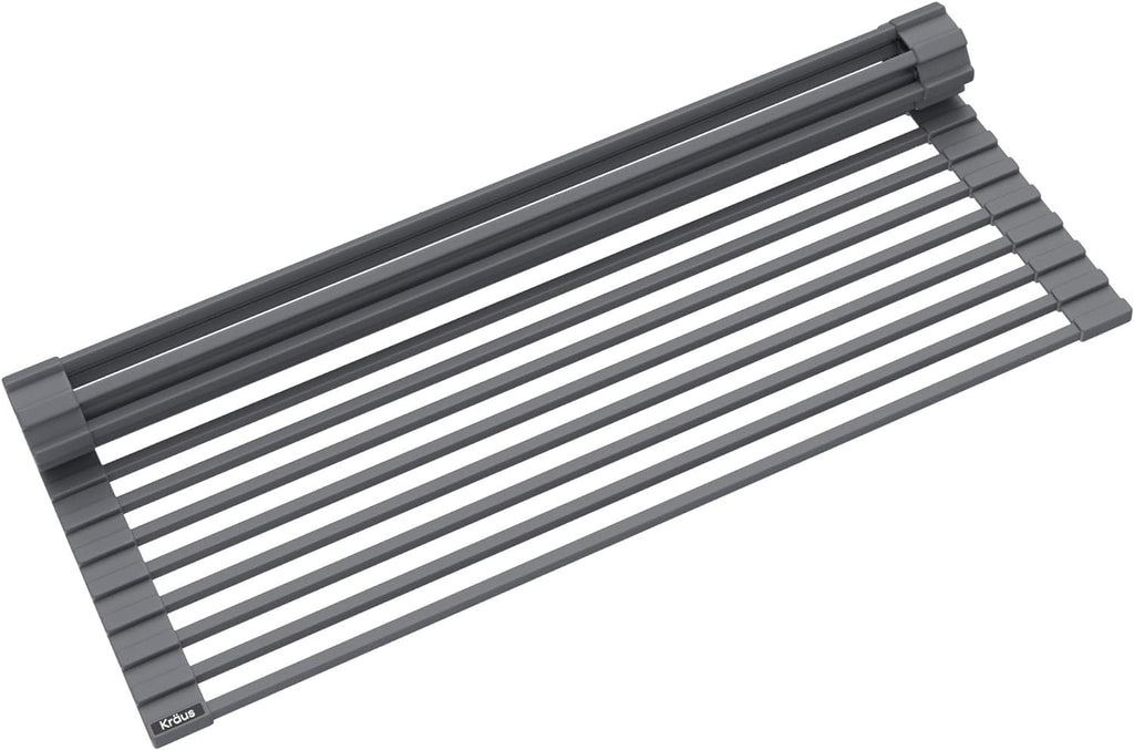Kraus Multipurpose Workstation Sink Roll-Up Dish Drying Rack, Colander and Trivet in Dark Grey, KRM-11DG