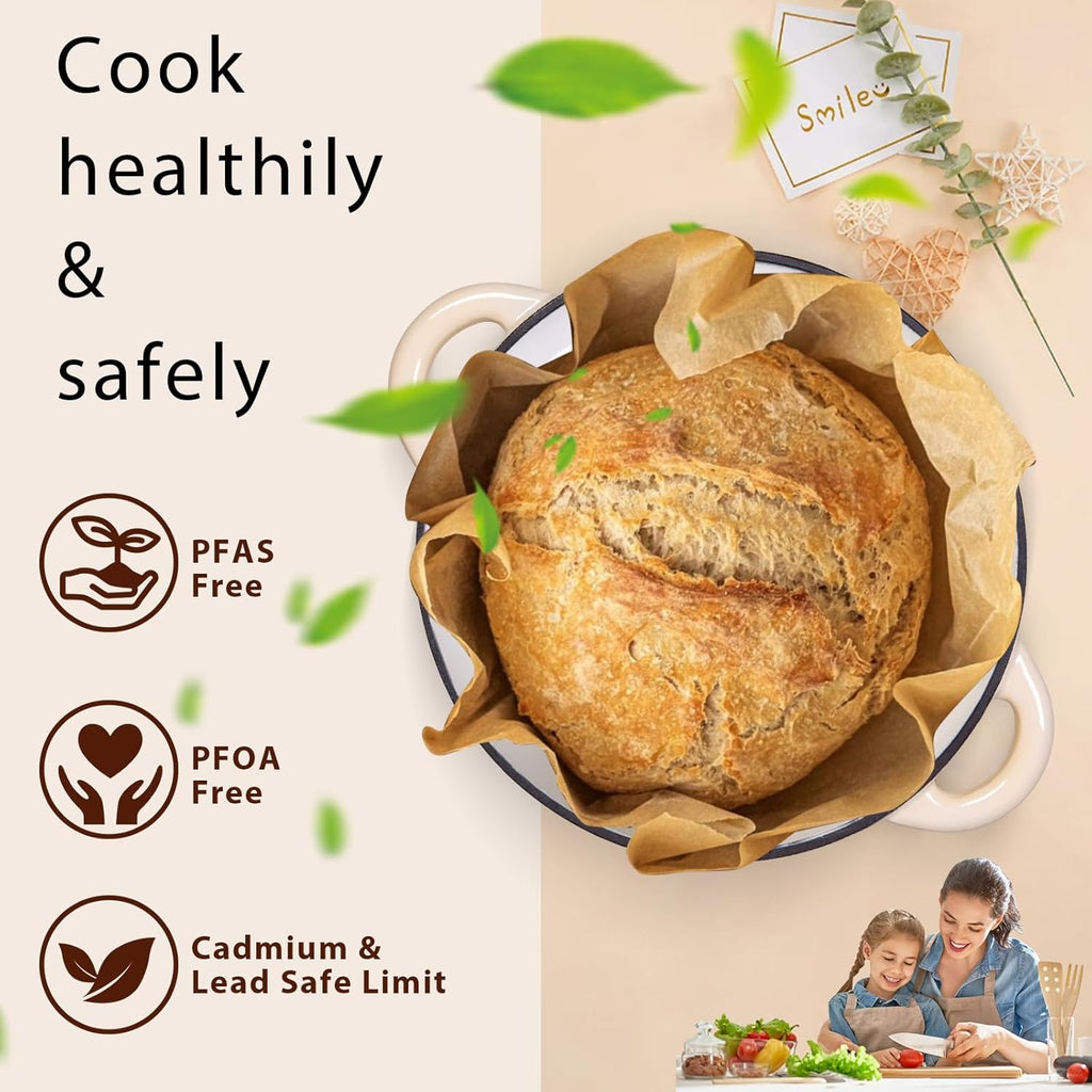 Romswi Enameled Cast Iron Dutch Oven Set - 3qt & 5.5qt Dual Combo - 7-Layer Professional Grade Dutch oven pot with lid - Oven Safe for Braising, Stews, Roasting, Bread Baking - White Bread Dutch Oven