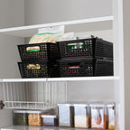 Stackable Woven Plastic Basket, Storage Bins for Cabinet, Closet, Shelf, Under Sink and Countertop, Pantry Organizer Bins, 6 Pack