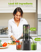 Juicer Machines, TUUMIIST Cold Press Juicer with 4.6'' Large Feed Chute Fit Whole Vegetable And Fruit, Masticating Juicer Easy To Clean, Black