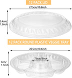 12 Pack Round Plastic Veggie Tray with Lid Fruit Tray 6 Divided Compartment Container Food Serving Dip Platter Reusable Catering Trays for Veggie Fruit Snack Party and Buffet Trays（Clear，10inch）
