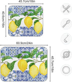 Lemon Blue Tiles Dish Drying Mat for Kitchen Counter Absorbent Microfiber Drying Pad, Large 18x24 in, Reversible Drainer Mats