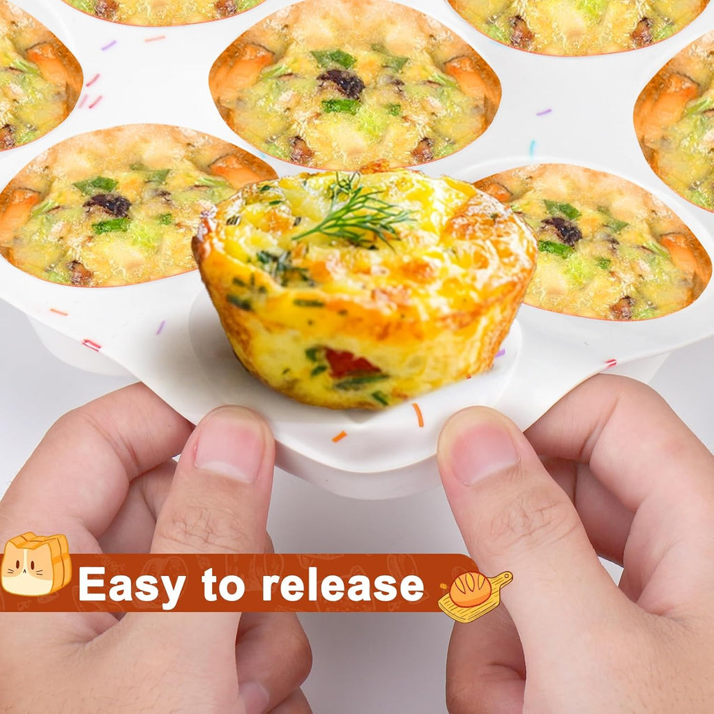 Juome Silicone Egg Bite Molds - 12 Cups Silicone Muffin Pans for Baking, Nonstick Cupcake Pan Silicone Mold for Making Tarts, Meatloaf and Mini Cheesecakes