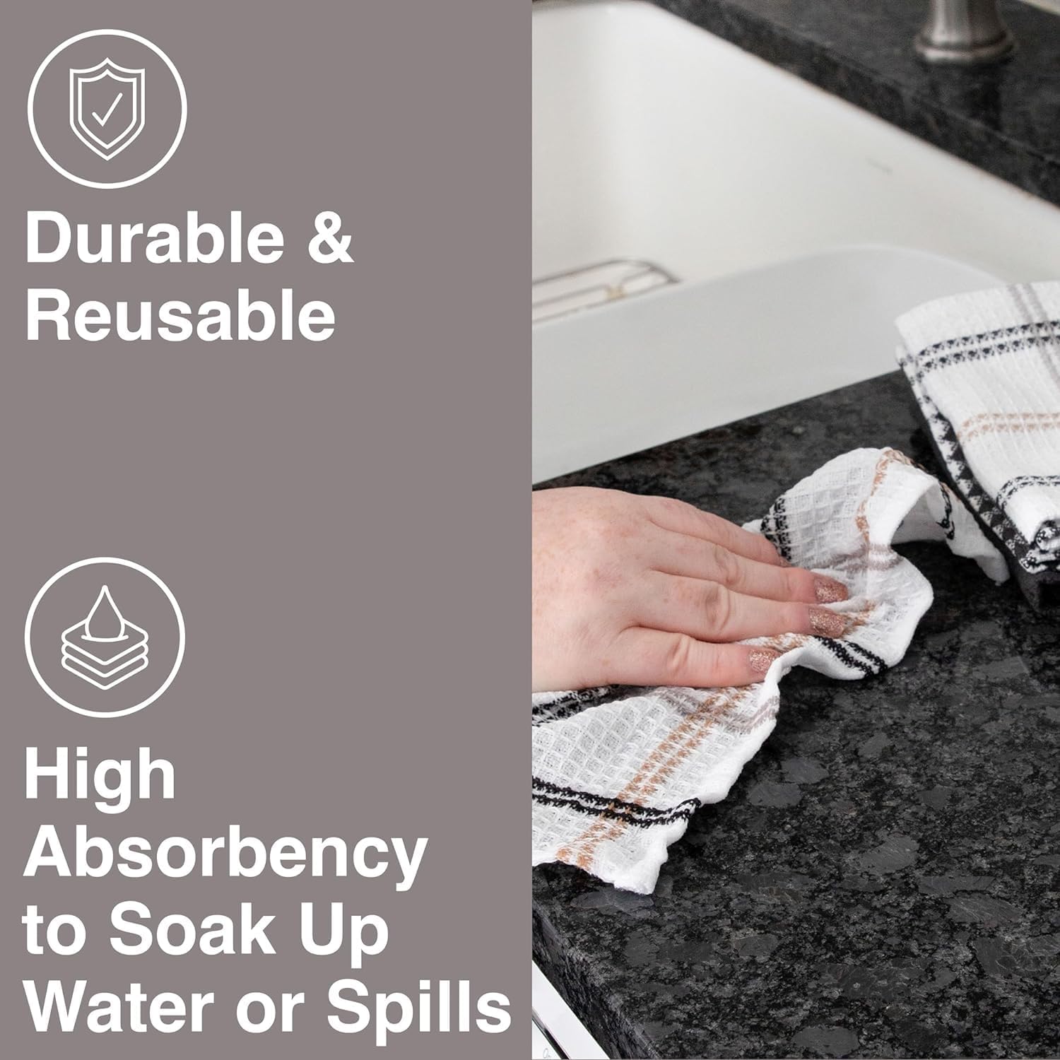 T-FAL Premium Waffle Dish Cloths: Highly Absorbent, Super Soft Long Lasting - 100% Cotton, 12"x13" Flat Waffle Dish Towel for Cleaning & Drying Dishes, (4-Pack), Neutral