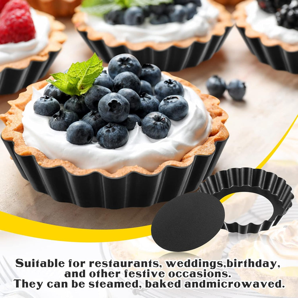 Uiifan 32 Pcs Mini Tart Pans Egg Tart Molds with Removable Bottom Round Nonstick Quiche Pan Mini Pie Pans Small Bakeware Mold Fluted Side for Mousse Cake Dessert Baking(3 Inch,Black Gray)