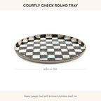 MACKENZIE-CHILDS Enamel Round Tray, Unique Serving Platter for Food and Drinks, Black-and-White Courtly Check