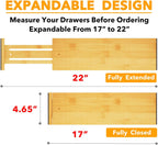 SpaceAid Bamboo Dresser Drawer Dividers 6 Pack, 4.65“ High Adjustable 17“-22” Drawer Organizers, Expandable Organization for Clothing, Clothes, Dressers, Natural